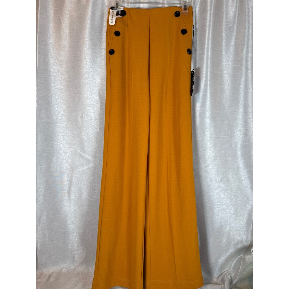 Boom Boom Jeans Wide Leg Palazzo Pants Gold Button High-Rise Trousers medium‎